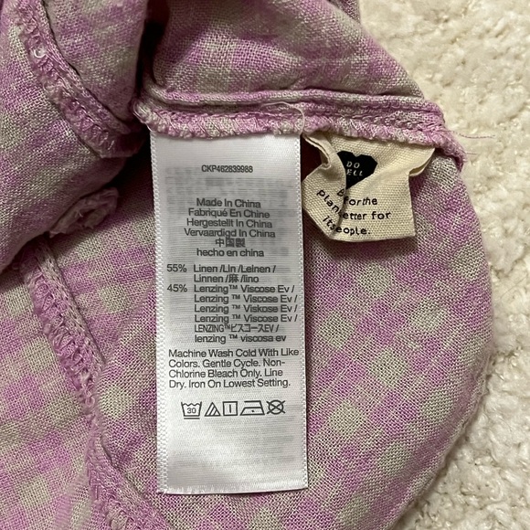 NWOT Madewell linen-blend puff-sleeve button-wrap top in plaid - Picture 4 of 4